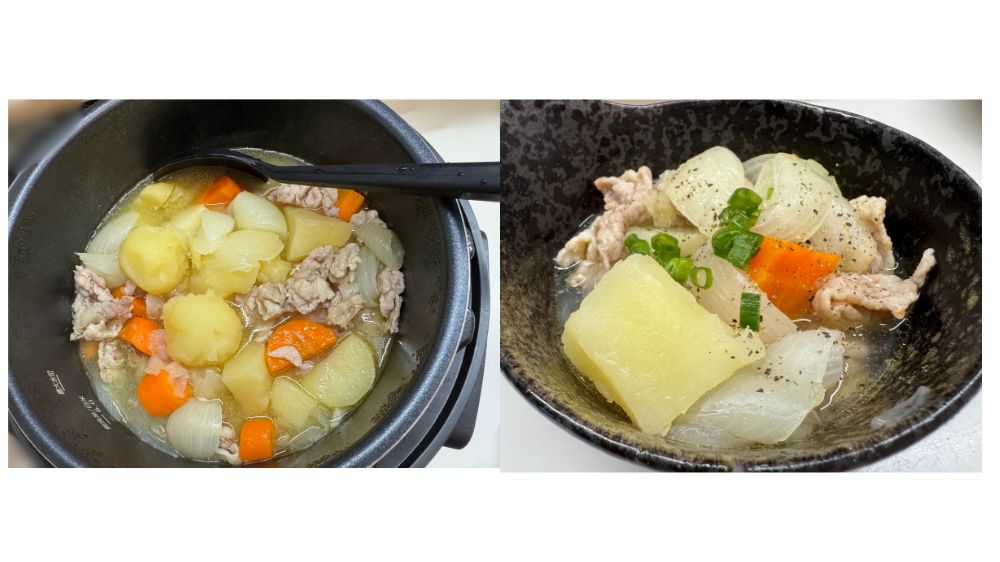 アイリスオーヤマの電気圧力鍋で作る塩肉じゃが｜豚こま肉も柔らかく煮崩れしない簡単レシピ