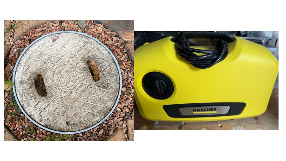 排水マスと高圧洗浄機