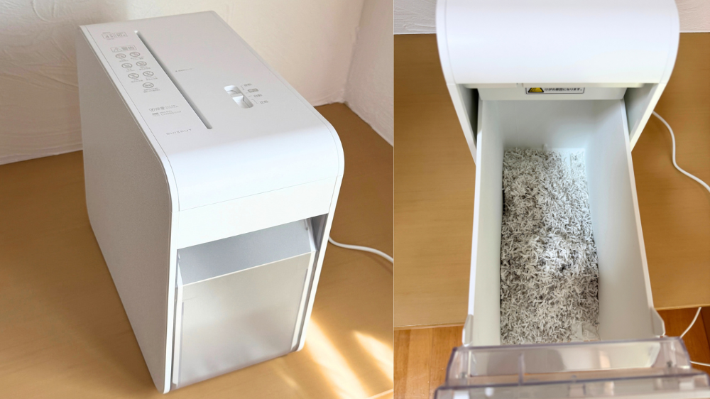 シズカット P4HM-35E-W 本体とダストボックスに溜まった紙くず